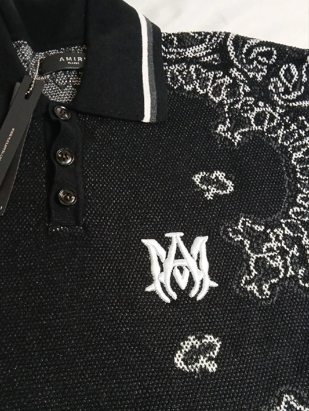 AMIRI Black & White Bandana-Print Polo